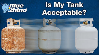 A old empty tank transforming into a clean tank on a blue background.
