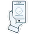 Line drawing of a and holding a mobile phone.